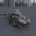 Military Helicopter With Camouflage Paint Parked On Gray Ground Featuring Main Rotors And Tail Rotor