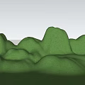 Garden Landscape with Green Hills Covered in Lush Grass Under Blue Sky and Fluffy Clouds
