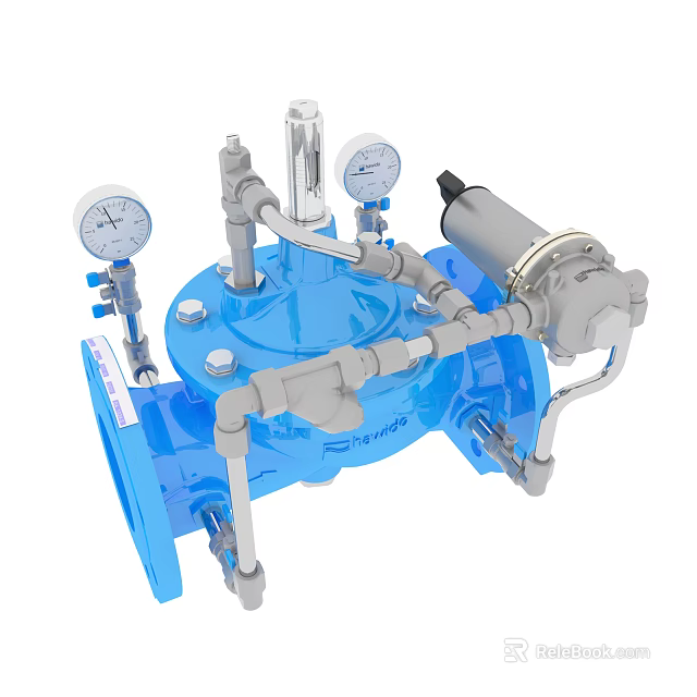 High Performance Blue Industrial Engine With Pressure Gauges Valves Pipes And Control Unit 3d model 