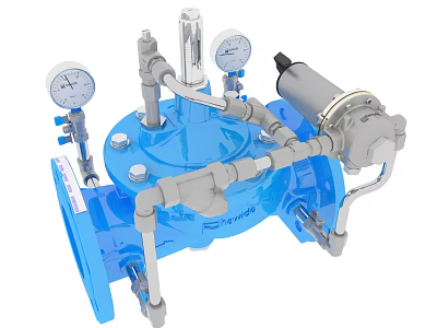 High Performance Blue Industrial Engine With Pressure Gauges Valves Pipes And Control Unit 3d model