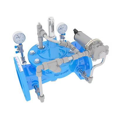High Performance Blue Industrial Engine With Pressure Gauges Valves Pipes And Control Unit 3d model