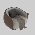 Modern Brown Beige Armchair With Striped Pillow And Plaid Blanket