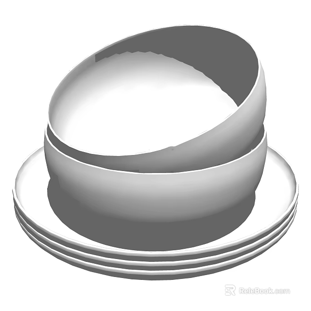 Stacked White Dinnerware Set With Bowls And Plates For Dining Table 3d model 