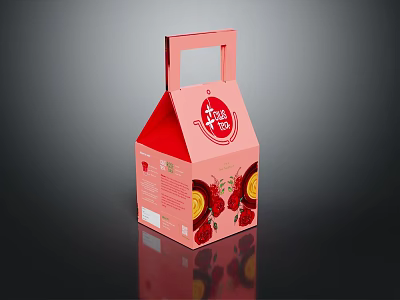 Premium Pink Beverage Packaging With Handle Design Featuring Strawberry And Lemon Graphics 3d model