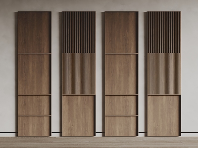 Modern wood veneer grille partition wall panel wall modeling model