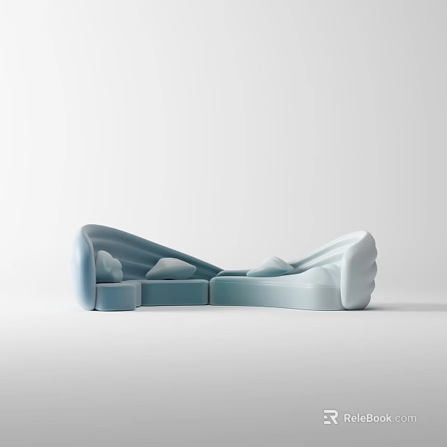 Modern Elegant Abstract Shaped Sofa With Curved Structure And Light Blue White Tones 3d model 