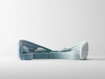 Modern Elegant Abstract Shaped Sofa With Curved Structure And Light Blue White Tones 3d model