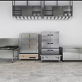 Stainless Steel Kitchen Appliances With Stove Oven And Storage Units