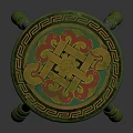 Decorative Ornamental Stool With Round Colorful Pattern Seat And Green Spherical Legs