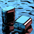 Two Shiny Blue Laptop Chargers With Dual Ports On Water Ripple Surface