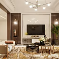 Modern Dining Living Room Interior With Chandelier Dining Table And Green Brown Chairs