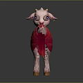 Cute Pink Goat With Red Scarf And Bell Around Neck Standing On Dark Surface