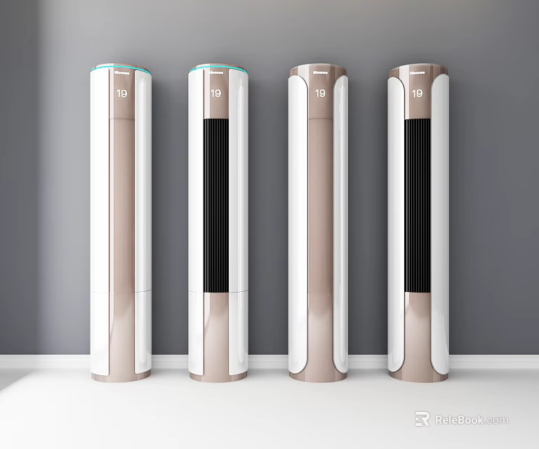Four Modern Vertical Air Conditioner Fans with White and Gold Sleek Design 3d model 