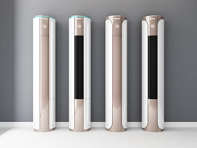 Four Modern Vertical Air Conditioner Fans with White and Gold Sleek Design 3d model