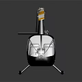 Black Helicopter with Yellow and White Rotors on Gray Background and Reflective Surface