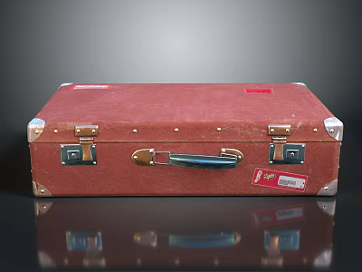 Vintage Red Suitcase Luggage With Metal Corners Locks Handle And Tags 3d model