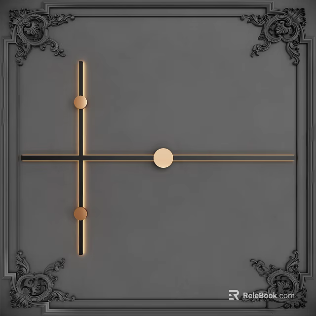 Modern Geometric Wall Lamp With Gold Lines Round Light And Decorative Frame On Gray Wall 3d model 