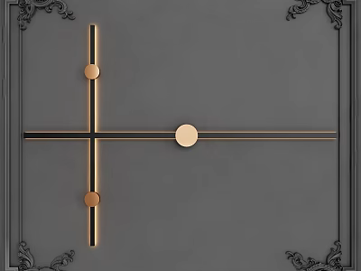 Modern Geometric Wall Lamp With Gold Lines Round Light And Decorative Frame On Gray Wall 3d model