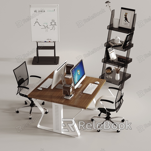 Office supplies stationery mobile drawing board whiteboard writing board bookshelf computer office desk and chair combination model