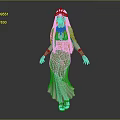Egyptian Style Female Character With Golden Headdress Long Blue Hair White Dress Golden Bracelets And Sandals