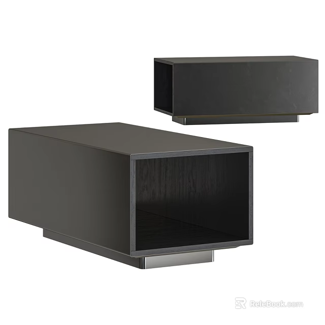 Modern Black TV Stand With Open Storage And Metal Base Design 3d model