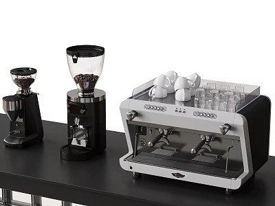 Daily Electrical Appliances Including Coffee Machine And Grinder On Black Kitchen Countertop 3d model