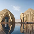 Modern Wooden Domed Homestay Buildings With Water Reflection And Design