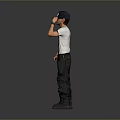 Casual Outfit With Black Cap White T-shirt And Black Pants On Gray Background