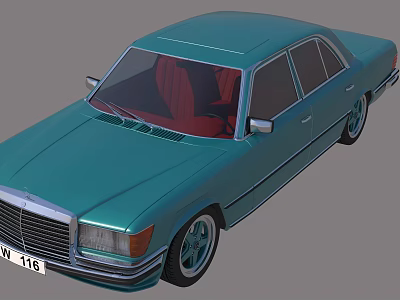 Classic Teal Sedan With Red Interior And Vintage Design Features 3d model