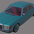 Classic Teal Sedan With Red Interior And Vintage Design Features 3d model