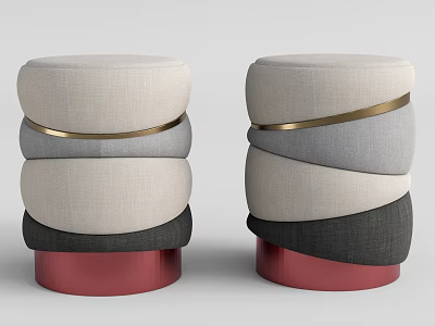 Modern Layered Ottomans With Beige Gray Black Layers And Golden Trim On Red Base 3d model