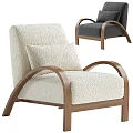 Modern Plush Accent Chair With Curved Wooden Arms And Neutral Tones
