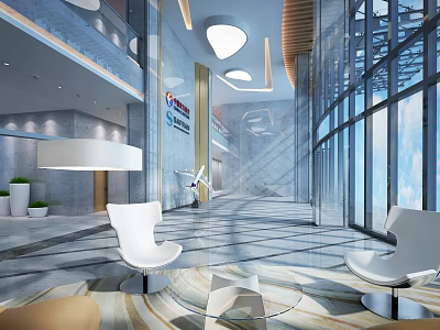 Luxury Modern Hotel Lobby Interior With Glass Walls Marble Flooring And Elegant Lighting 3d model