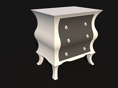 White Bedside Table Featuring Dark Gray Drawers And Silver Knobs With Curved Legs 3d model