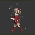 Cute Little Girl Doll with Rabbit Ears Brown Hair Red Boots and Pink Sparkles