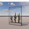 Cactus Potted Plants in Black Frame Glass Container with Small Pebbles and Blue Sky Background