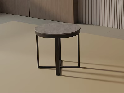Modern Minimalist Round Side Table With Marble Top And Black Metal Frame 3d model