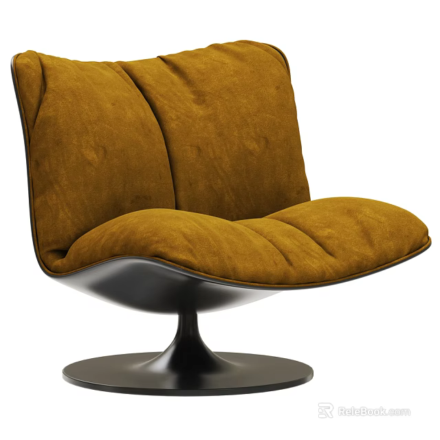 Modern Single Sofa Design With Brown Velvet Upholstery And Metal Base 3d model 