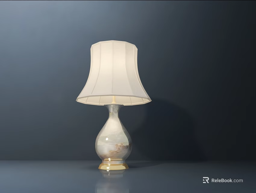 Elegant Table Lamp With White Lampshade And Ceramic Base Decorative Design 3d model