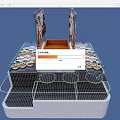 Open Display Counter with Hanging Meat and Fresh Dishes on Metal Rack and Glass Counter