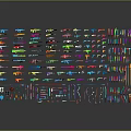 Colorful Weapons of Various Types Arranged with Vibrant Colors in