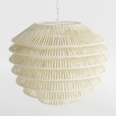 Layered Ivory Woven Chandelier With Minimalist Design Natural Material For Home Decor 3d model