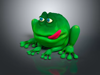 Cartoon Green Frog Character With Blue Eyes And Red Tongue Playful Toy Figure 3d model