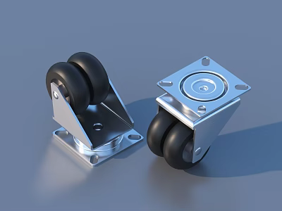 Metal Swivel Casters With Black Wheels And Mounting Plates Design 3d model