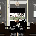 Elegant Restaurant Interior With Wine Bottles Chandelier Dining Table Decorative Flowers Wall Decor And Chairs