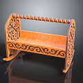 Wooden Rocking Baby Crib With Intricate Carved Patterns And Curved Frame