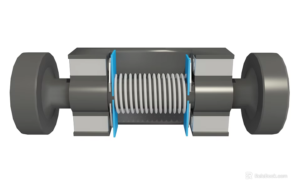 Mechanical Metal Bellows Flexible Joint With Blue Seals And Cylindrical Ends 3d model 