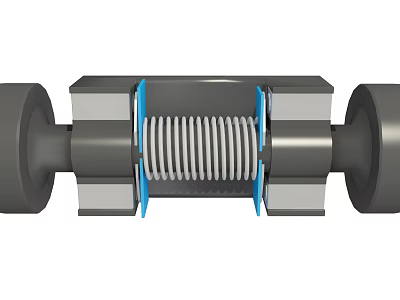 Mechanical Metal Bellows Flexible Joint With Blue Seals And Cylindrical Ends 3d model