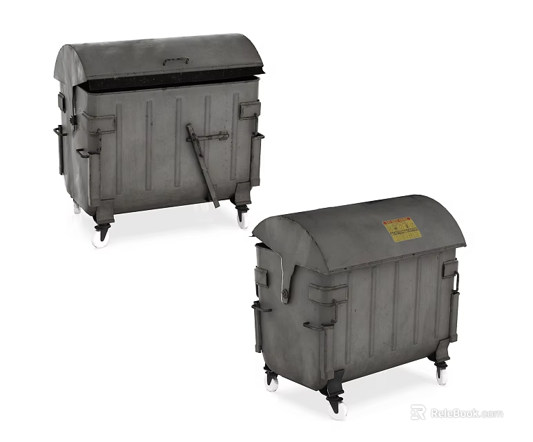 Gray Public Waste Bins With Wheels And Lids For Outdoor Facilities 3d model 