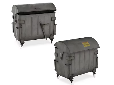 Gray Public Waste Bins With Wheels And Lids For Outdoor Facilities 3d model